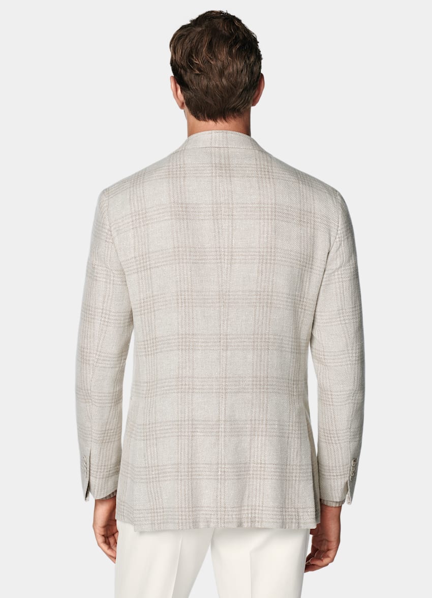 Light Taupe Checked Relaxed Fit Roma Blazer