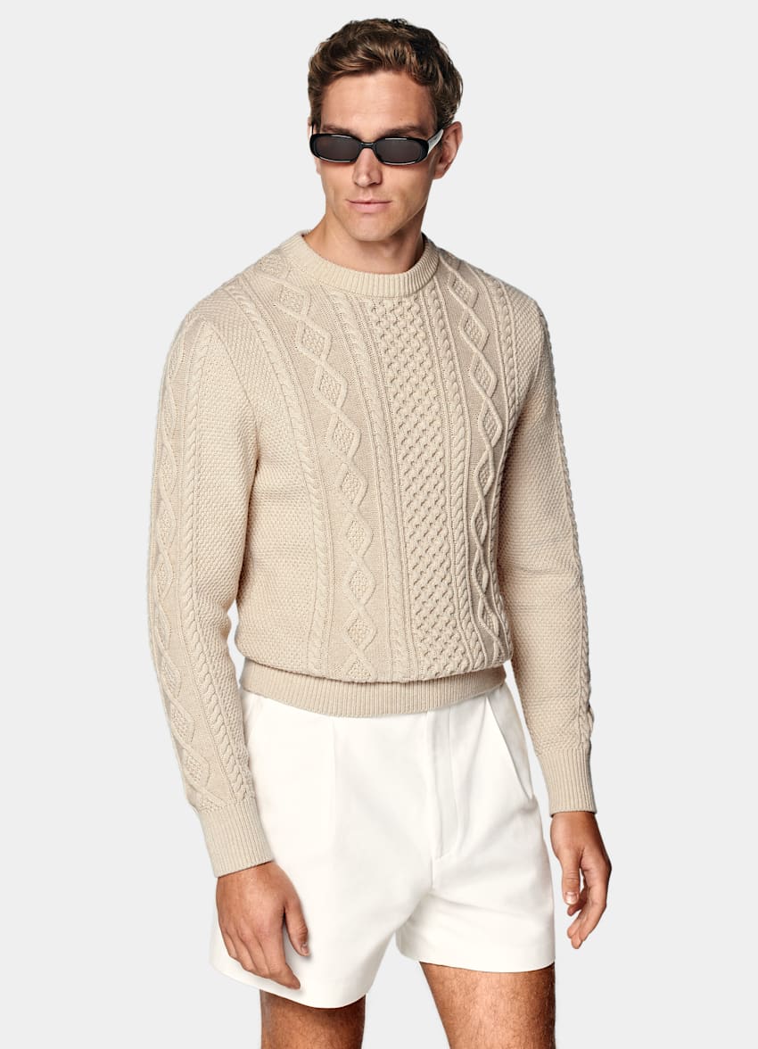 Light Brown Cable Crewneck