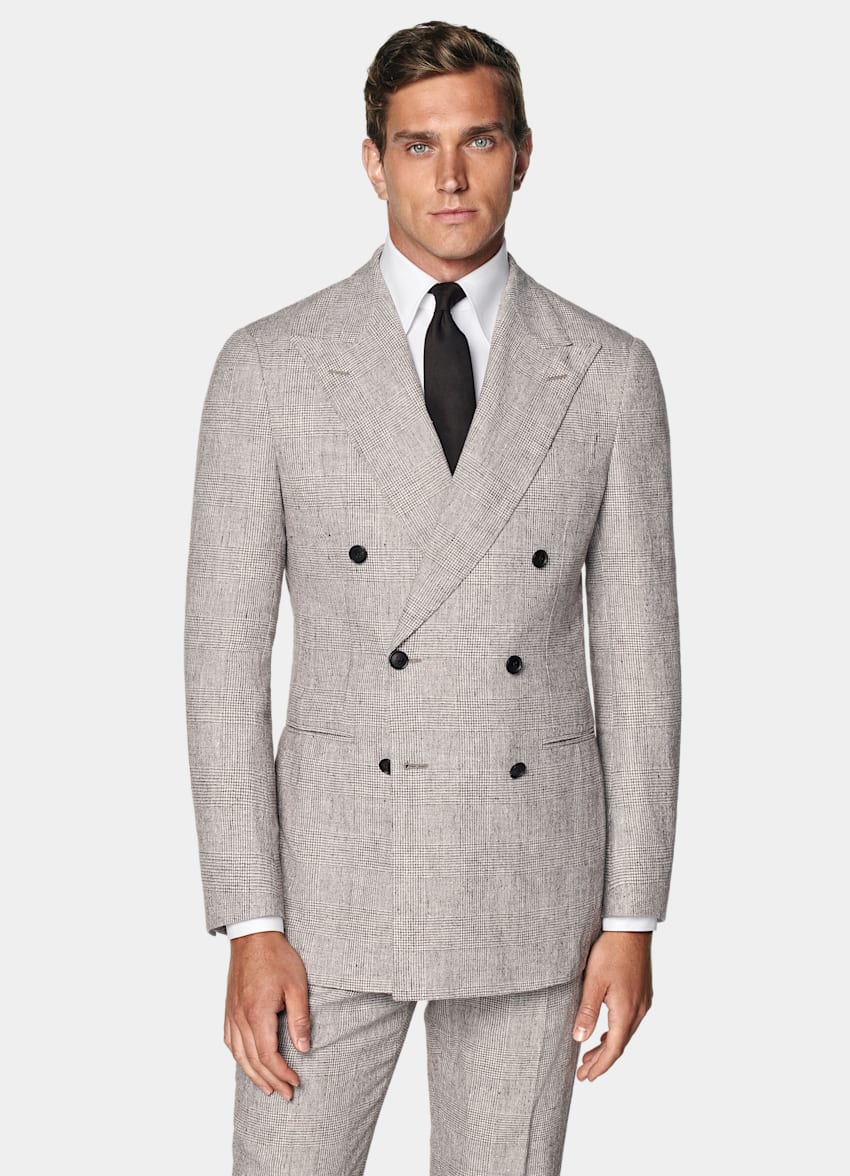 Light Taupe Checked Tailored Fit Havana Suit