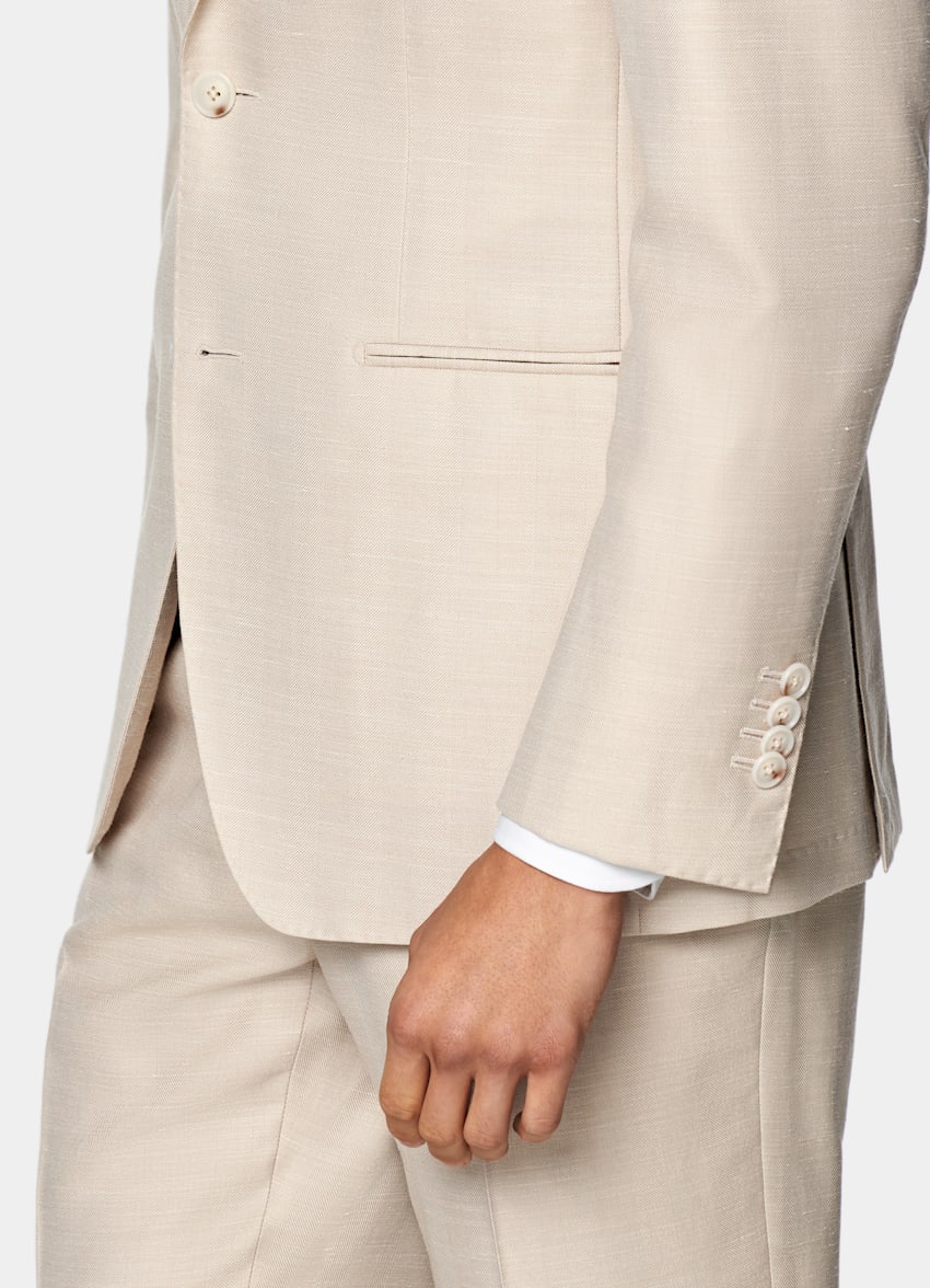 Sand Herringbone Tailored Fit Havana Suit