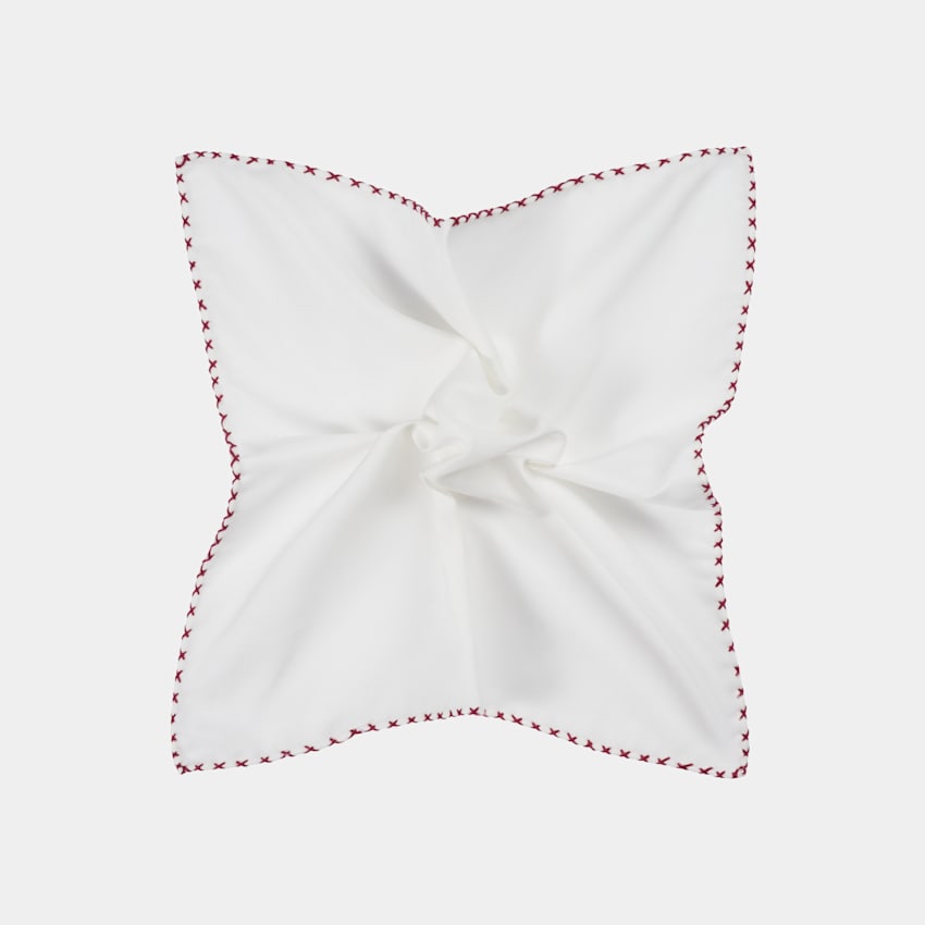 White Stitch Edge Pocket Square