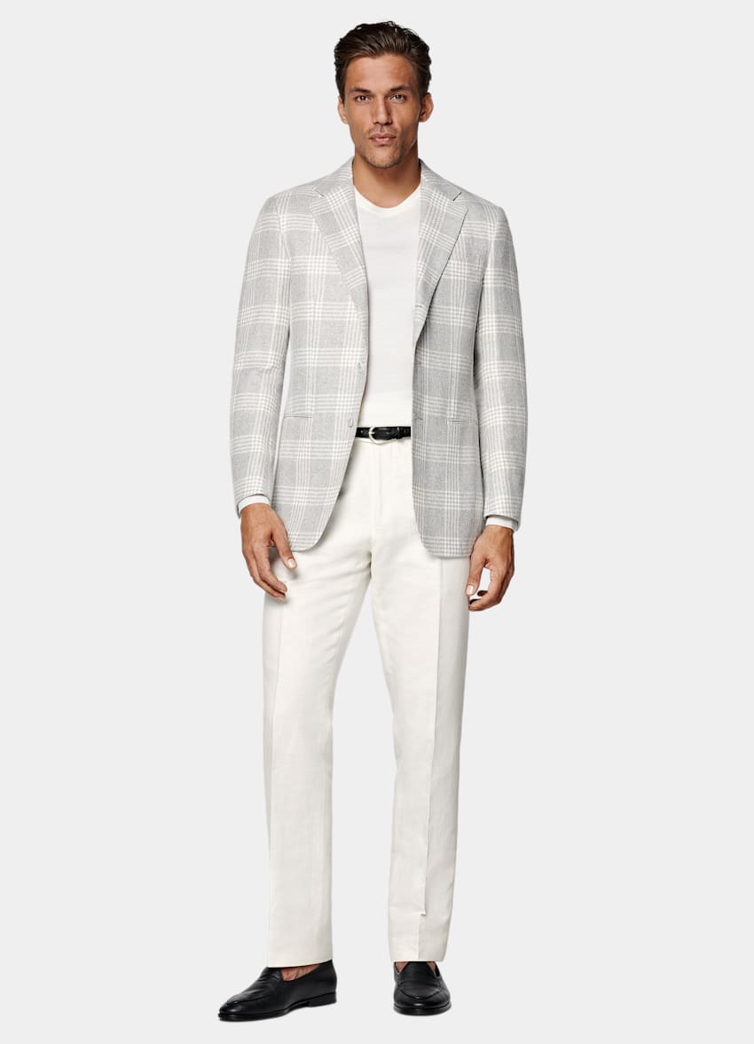 Light Grey Checked Tailored Fit Havana Blazer