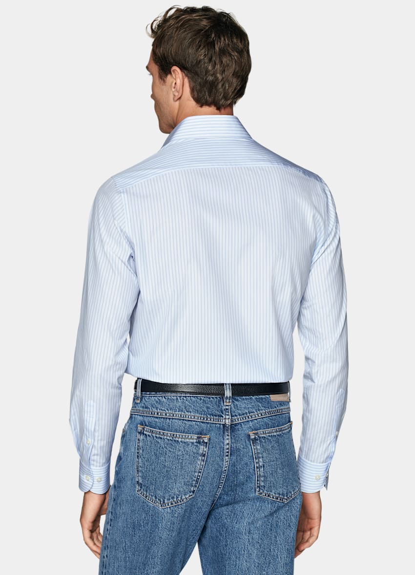 Light Blue Striped Poplin Slim Fit Shirt
