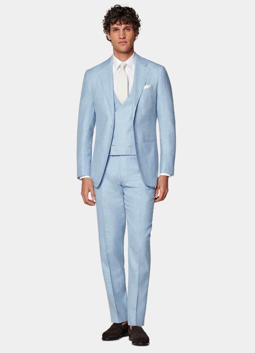 Light Blue Three-Piece Tailored Fit Havana Suit