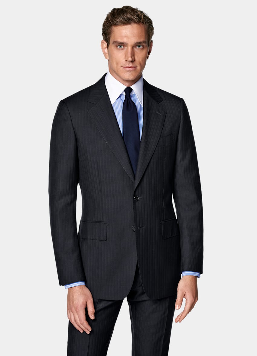 Navy Striped Tailored Fit Milano Suit