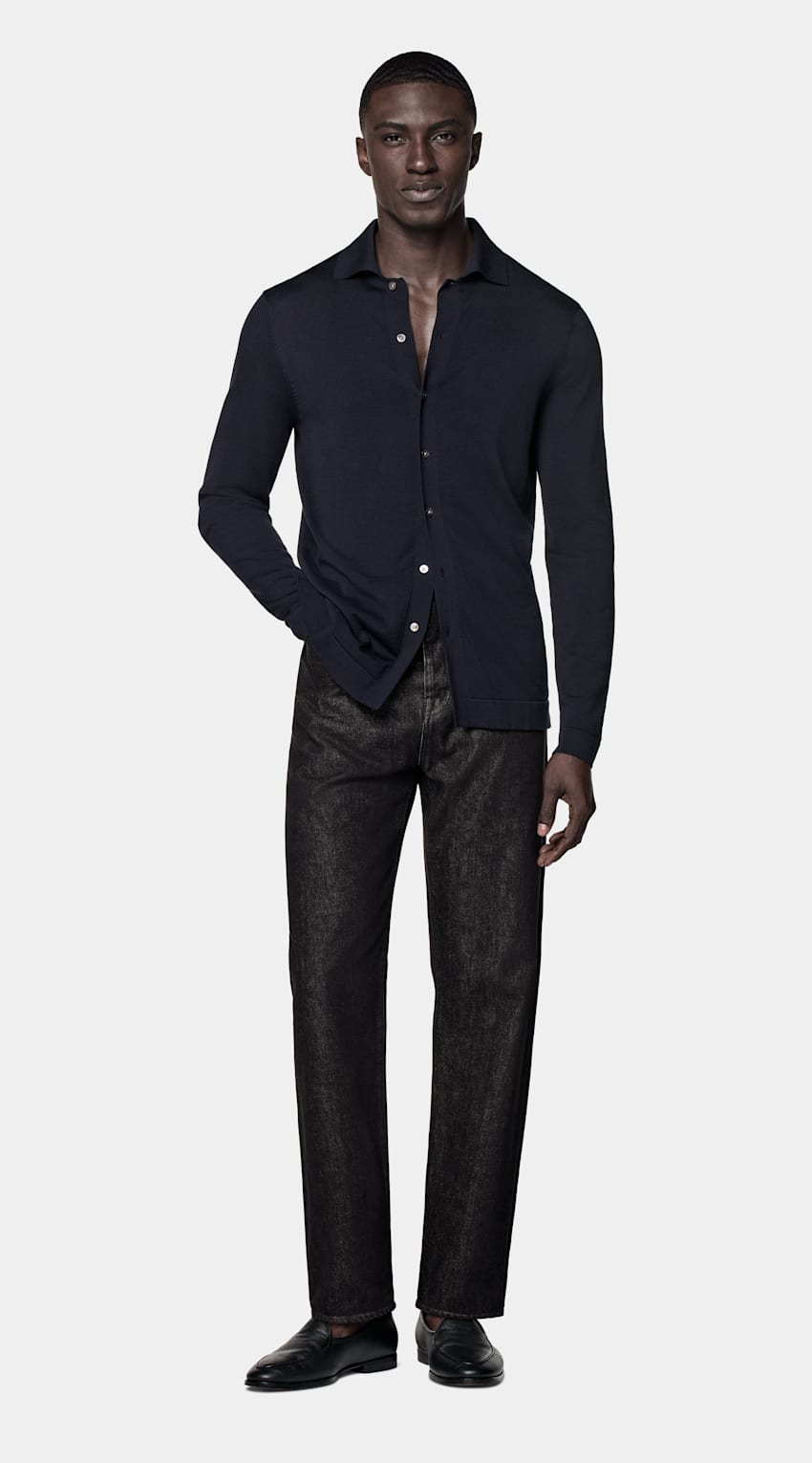 Navy Long Sleeve Polo Cardigan