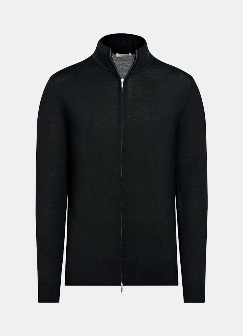 Black Merino Zip Cardigan