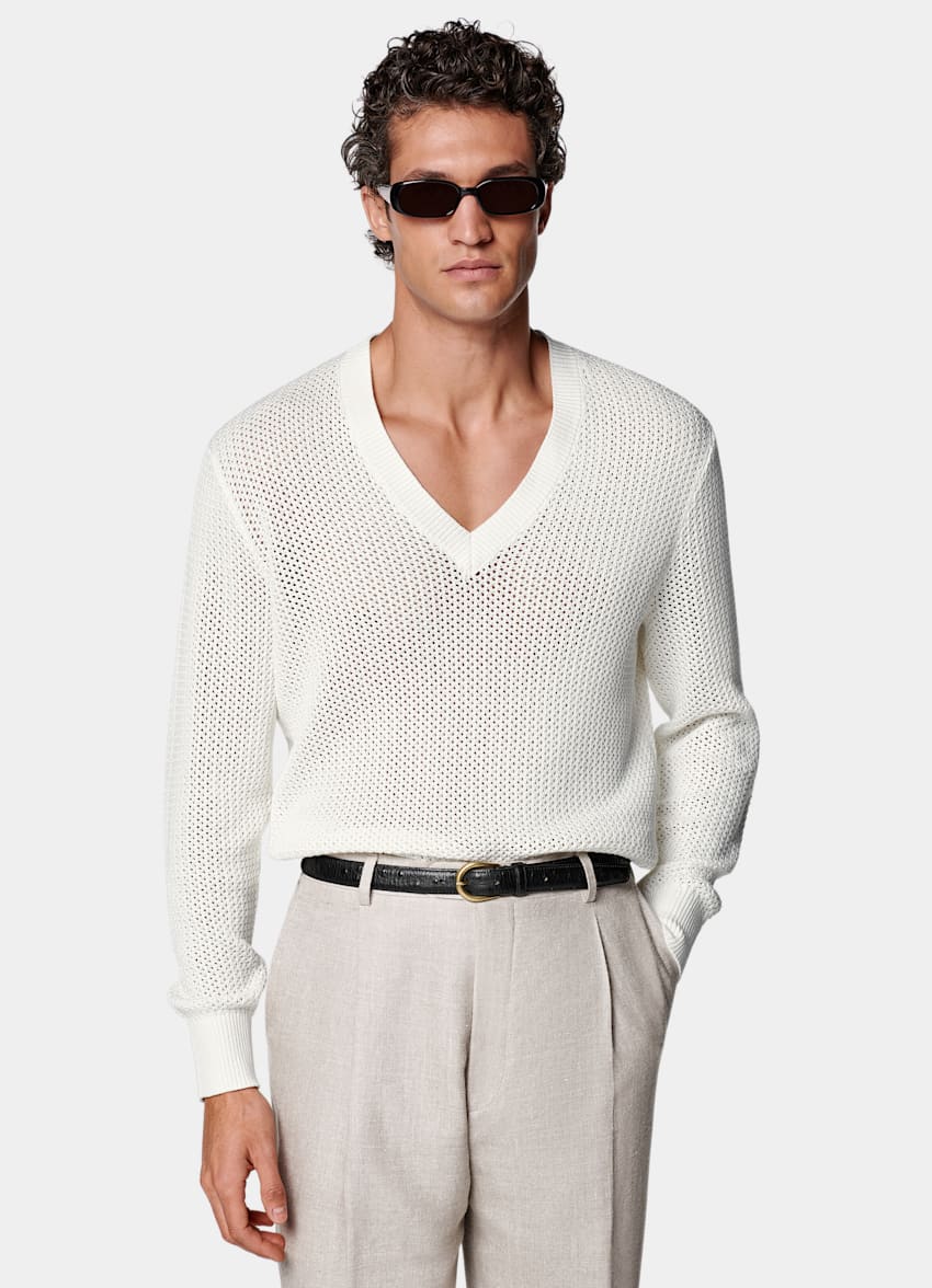 Off-White Crochet V-Neck