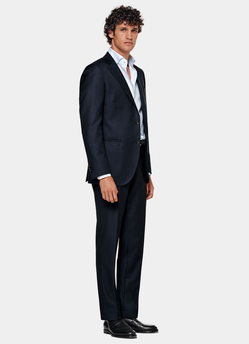 Navy Slim Leg Straight Suit Pants