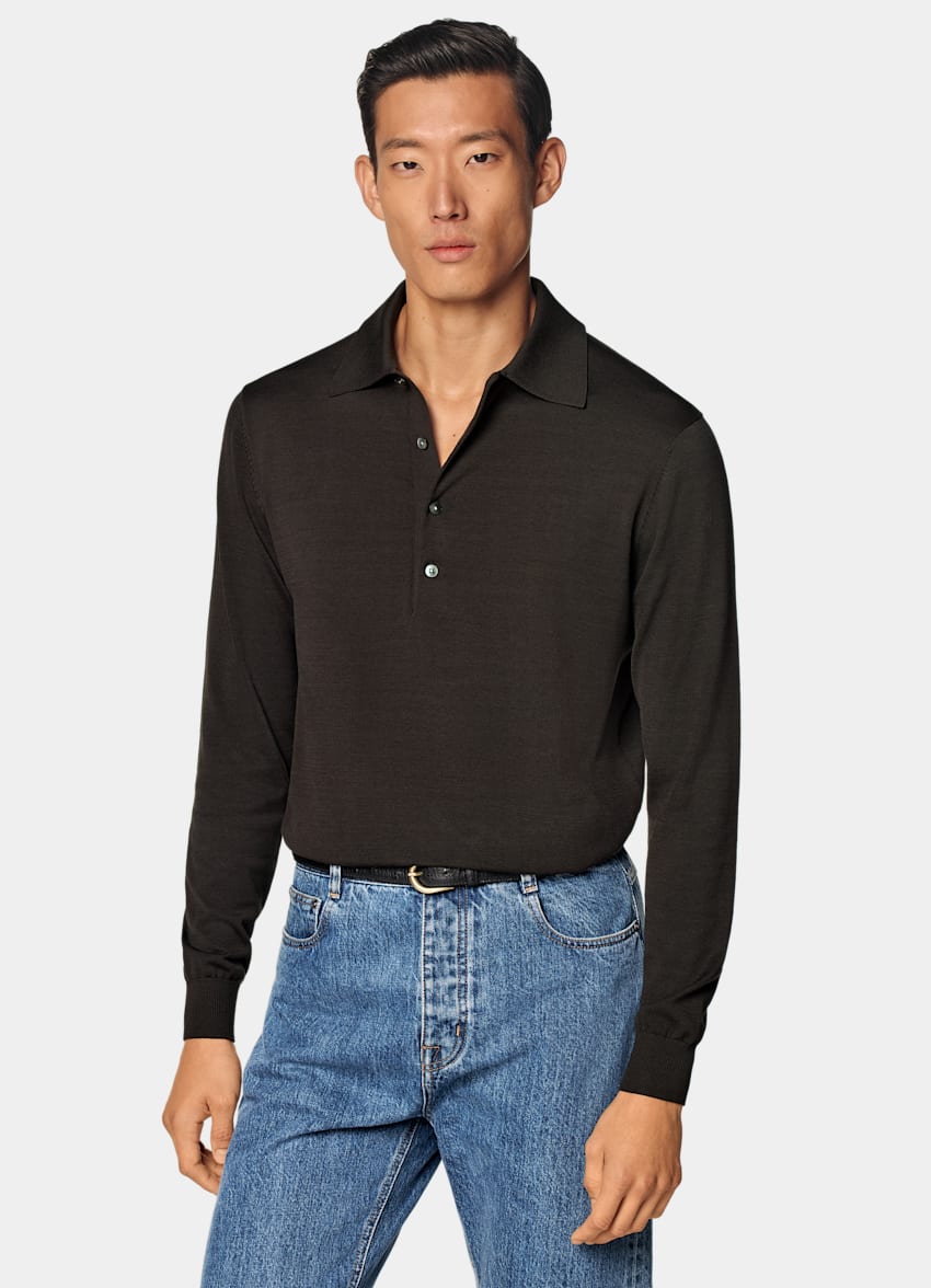 Dark Brown Long Sleeve Polo