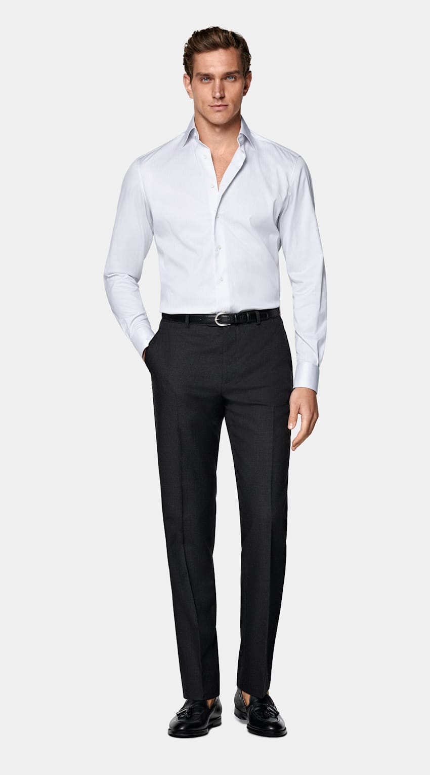 White Striped Twill Tailored Fit Shirt