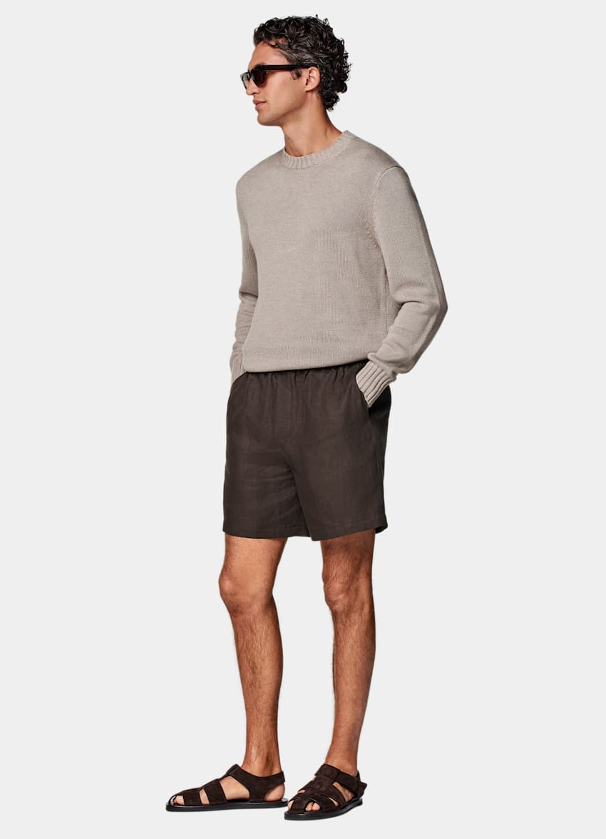 Mid Brown Straight Leg Shorts