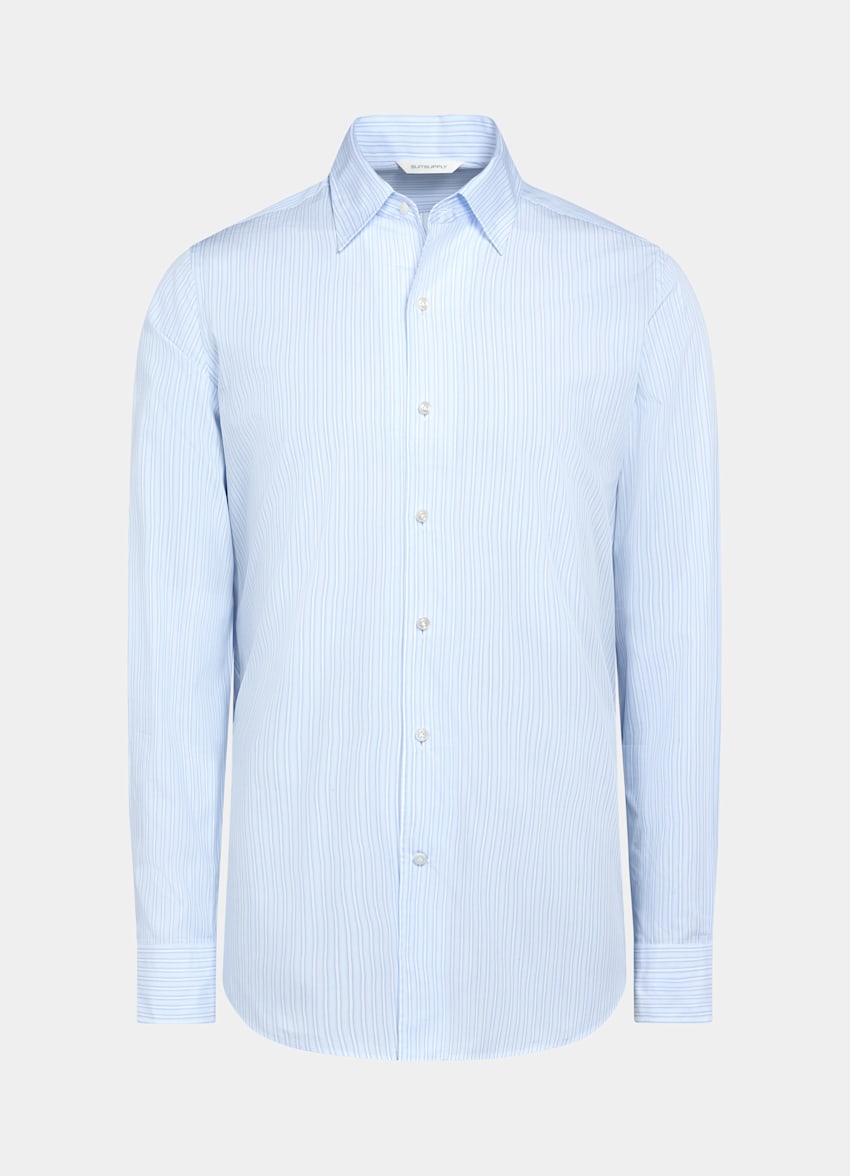 Light Blue Striped Classic Collar One Piece Tailored Fit Shirt