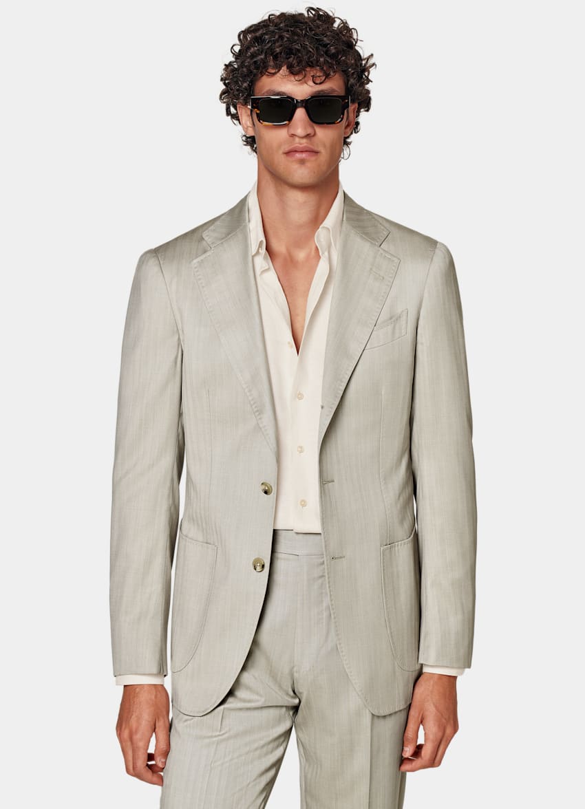 Sand Herringbone Perennial Tailored Fit Havana Suit