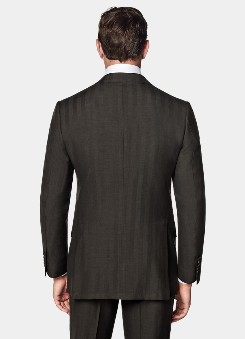 Dark Brown Herringbone Tailored Fit Milano Suit