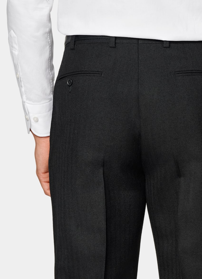 Black Herringbone Tailored Fit Milano Suit