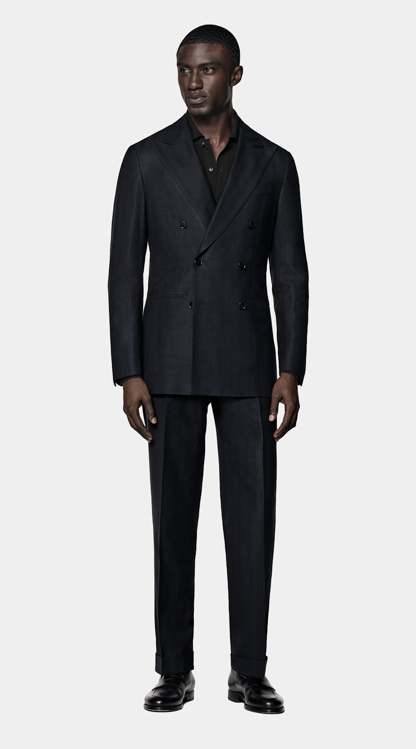 Navy Herringbone Tailored Fit Havana Suit