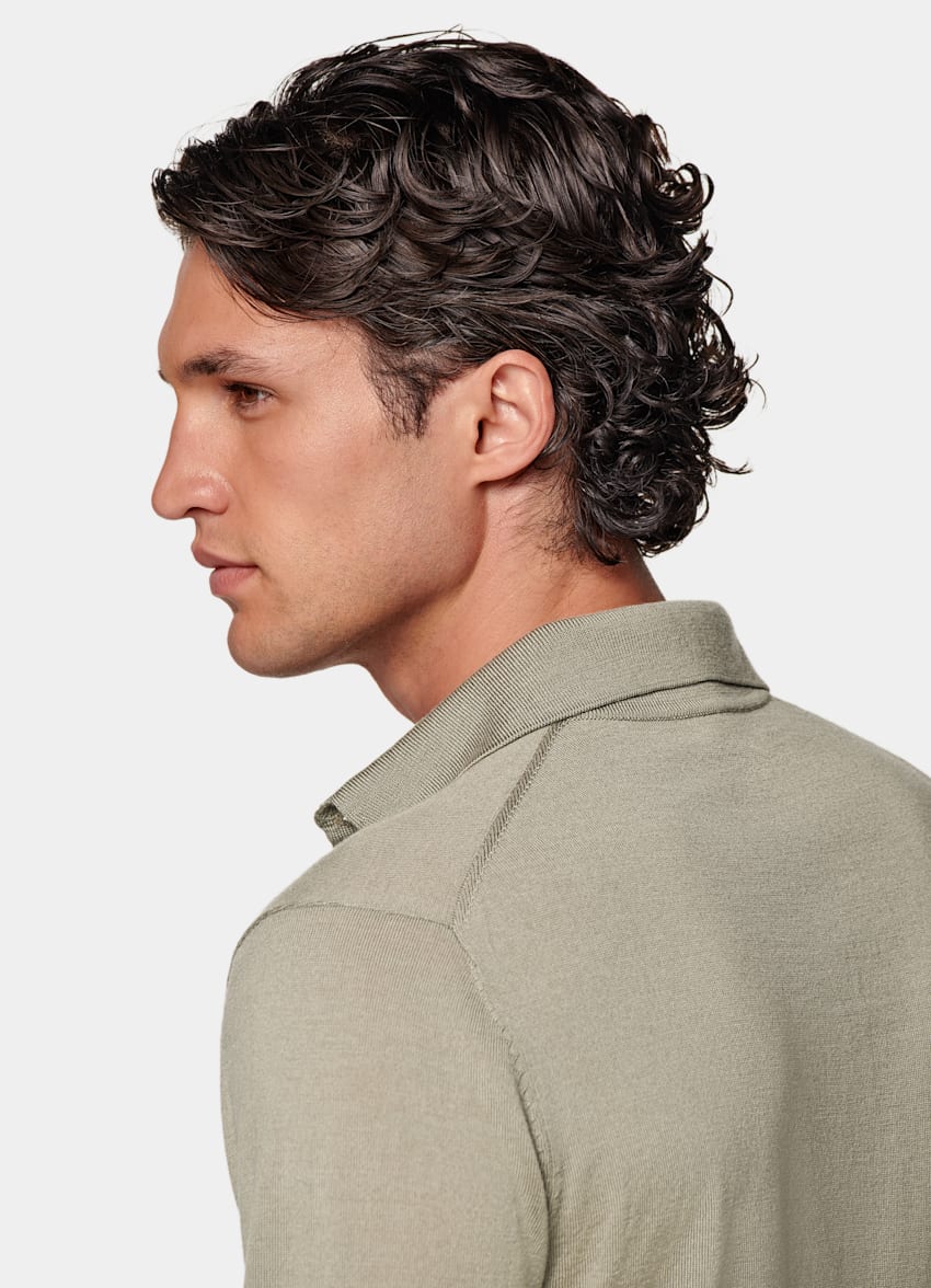 Light Green Merino Long Sleeve Polo