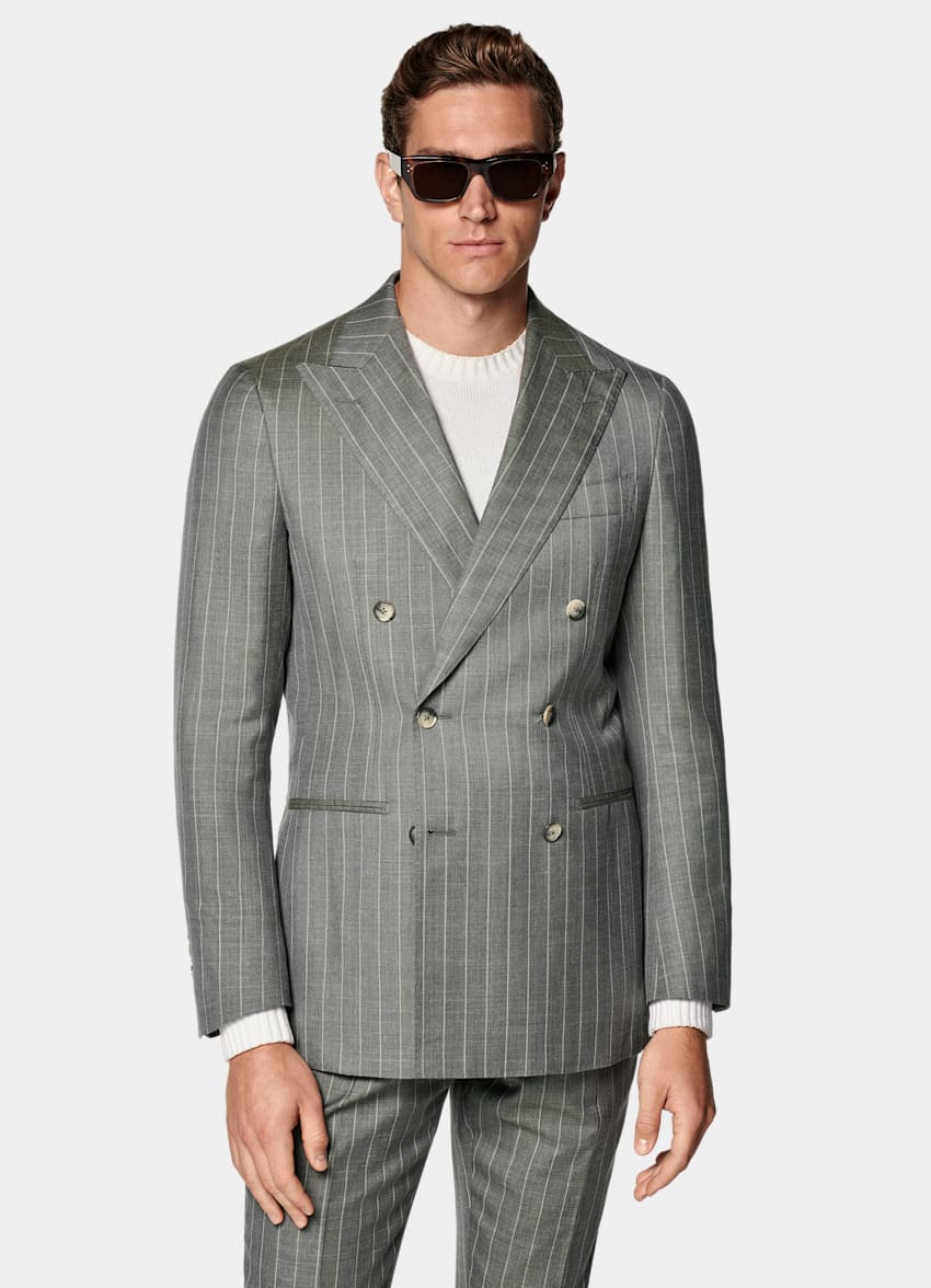 Light Green Striped Tailored Fit Havana Suit