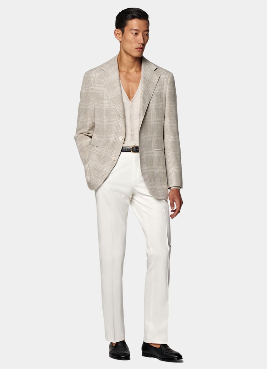 Sand Checked Relaxed Fit Roma Blazer