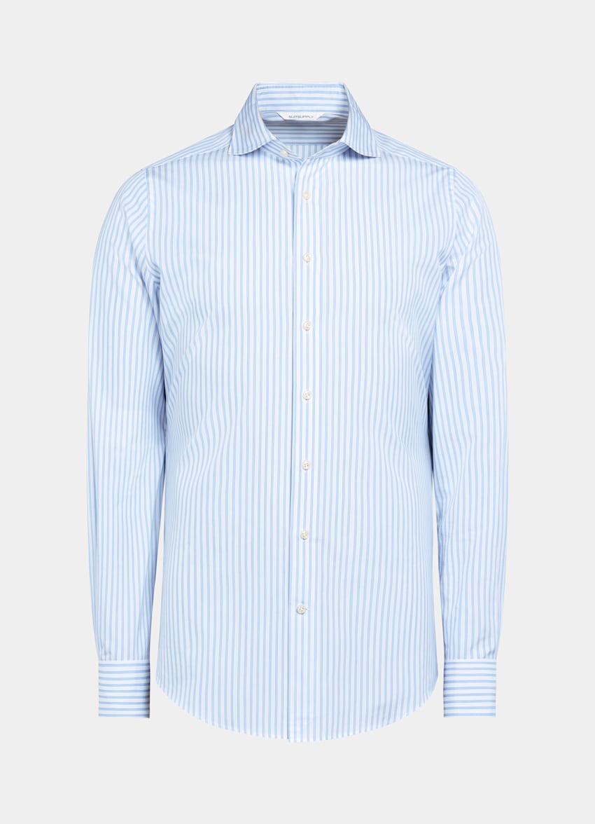 Blue Striped Poplin Slim Fit Shirt