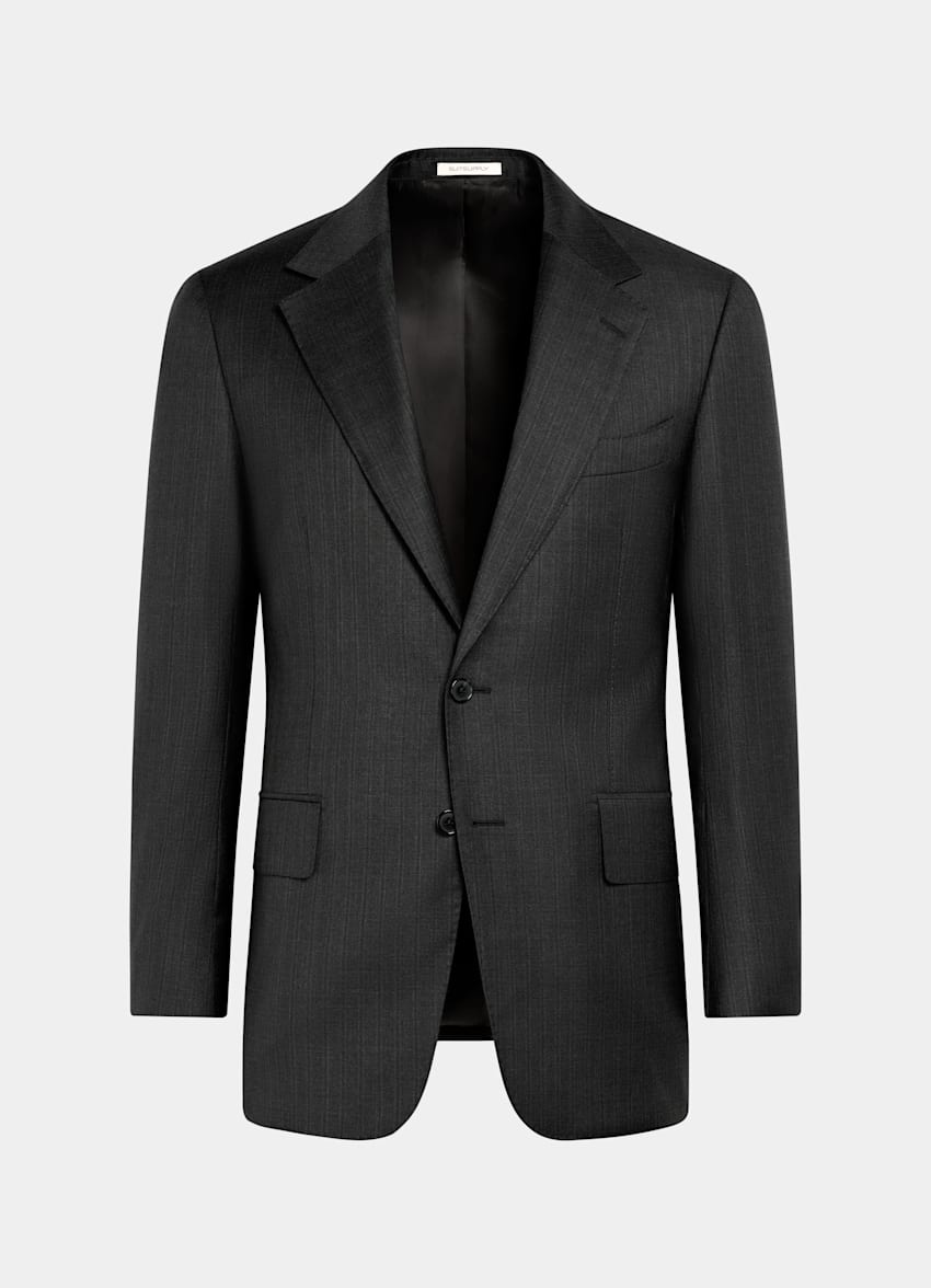 Dark Grey Striped Tailored Fit Milano Suit