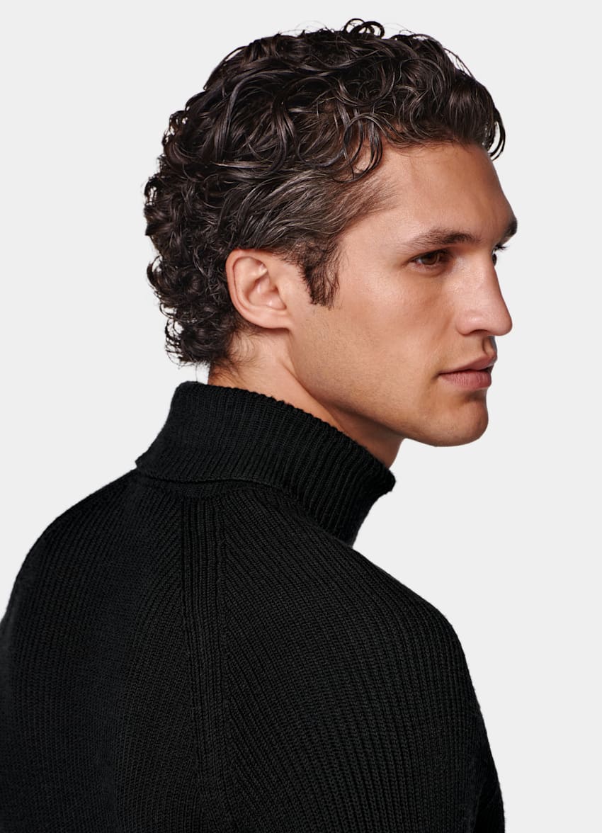Black Merino Ribbed Turtleneck
