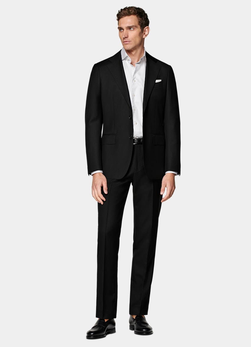 Black Slim Leg Straight Suit Pants