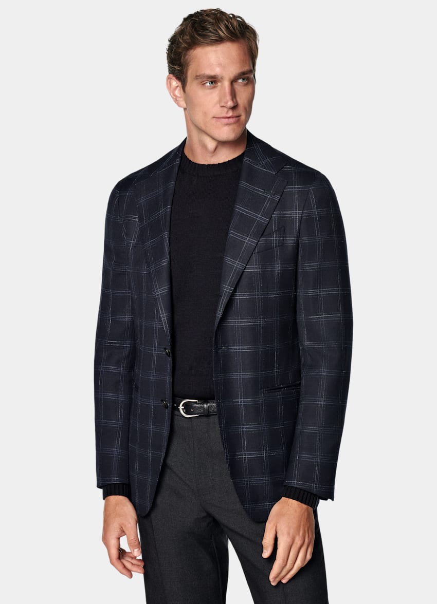 Navy Checked Tailored Fit Havana Blazer
