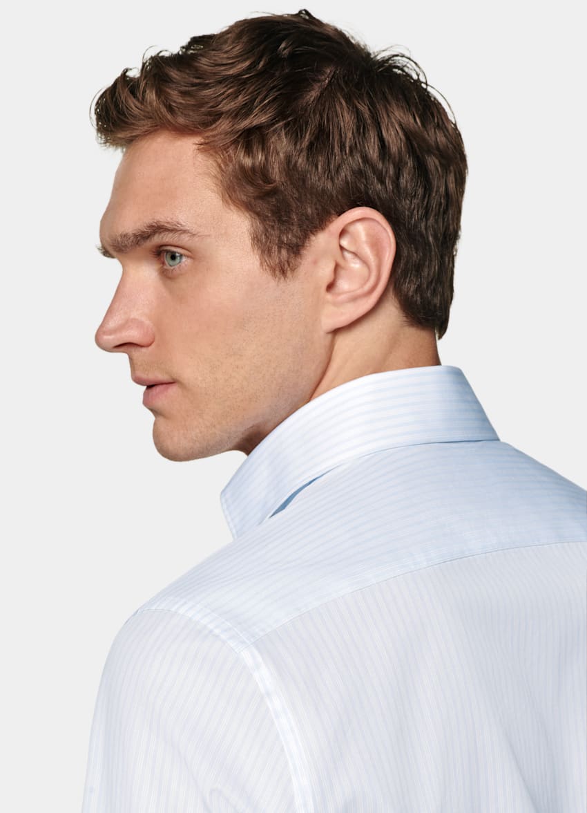 Light Blue Striped Poplin Tailored Fit Shirt
