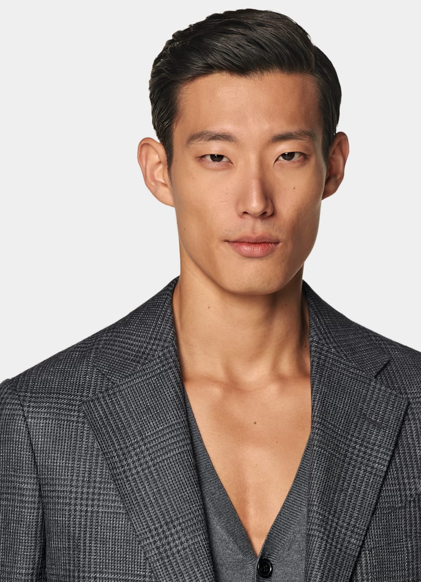 Dark Grey Checked Tailored Fit Havana Blazer