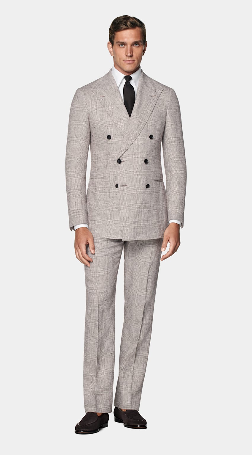 Light Taupe Checked Tailored Fit Havana Suit