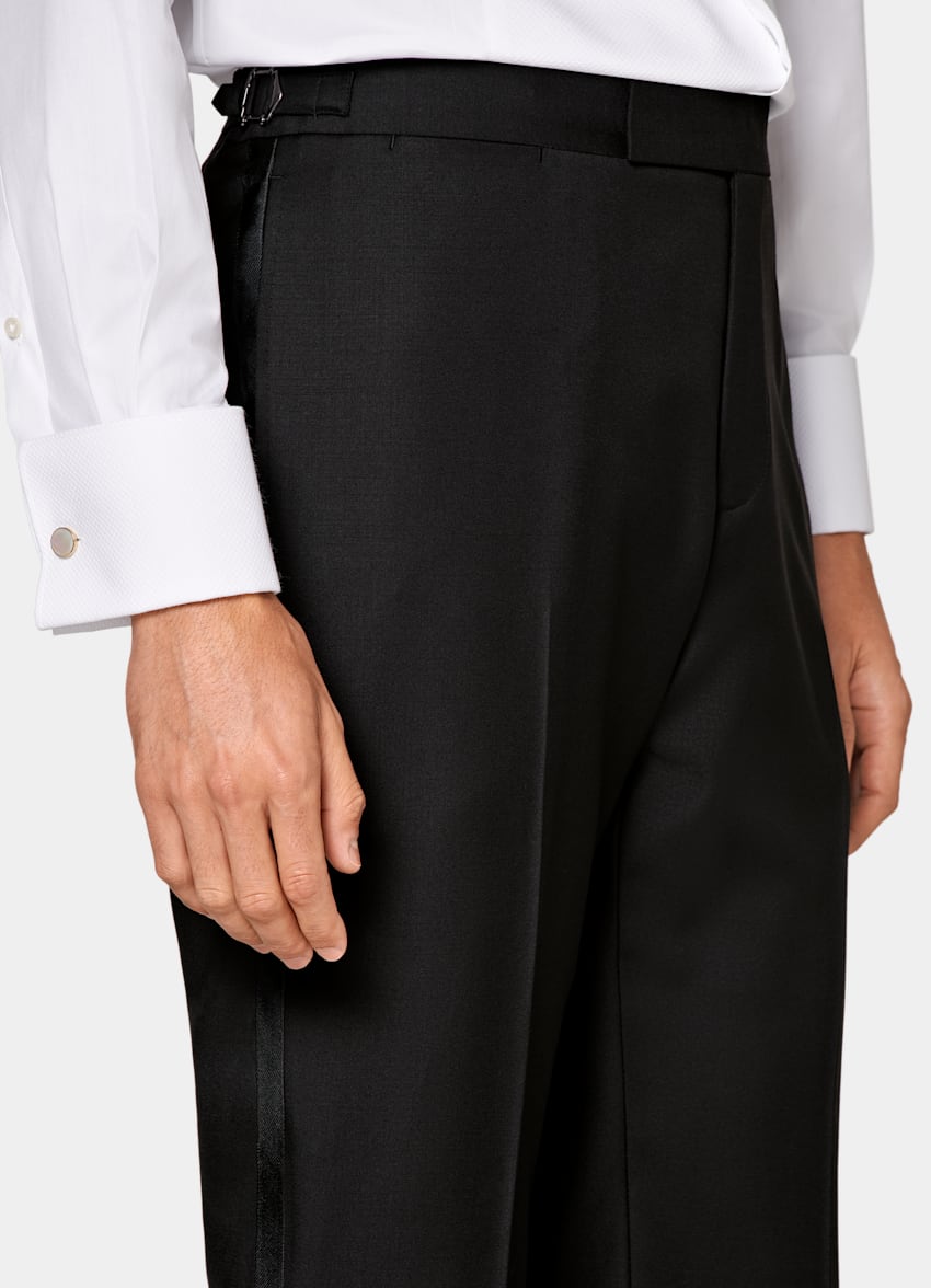 Black Slim Leg Straight Tuxedo Pants