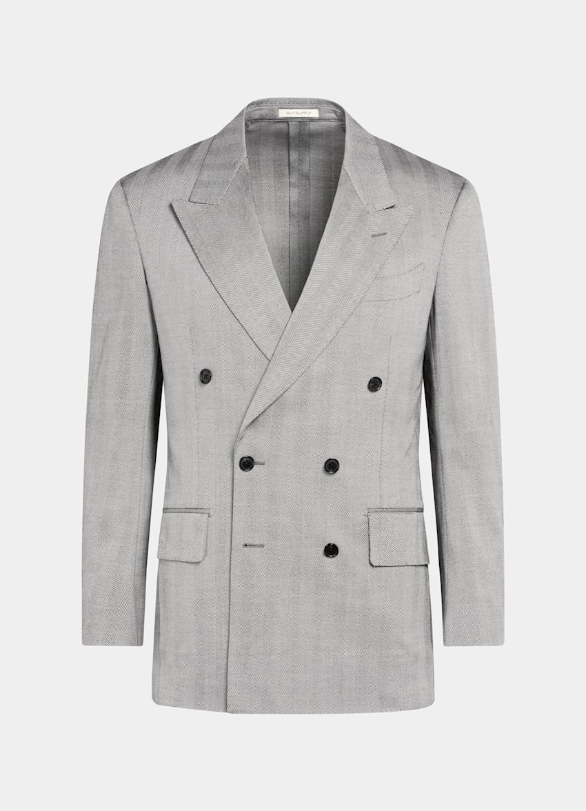 Grey Herringbone Tailored Fit Milano Suit
