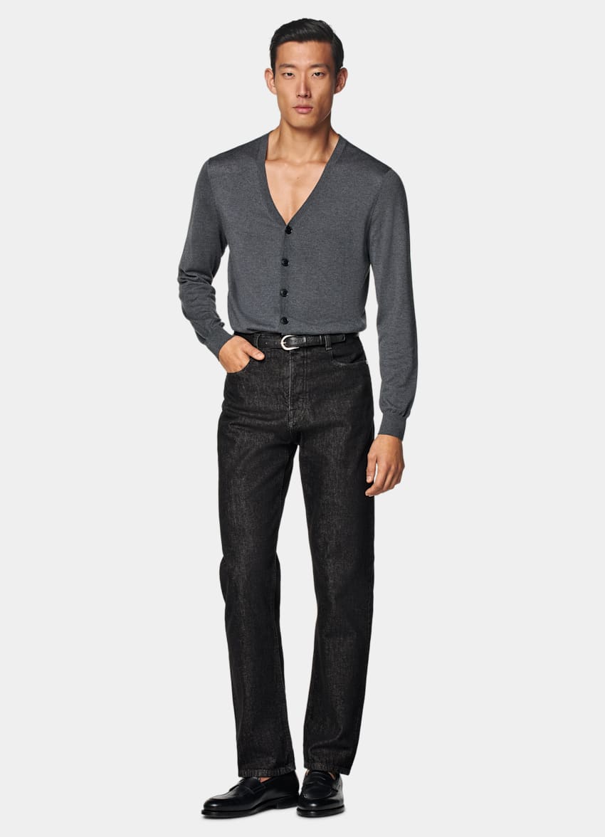 Grey V-Neck Cardigan