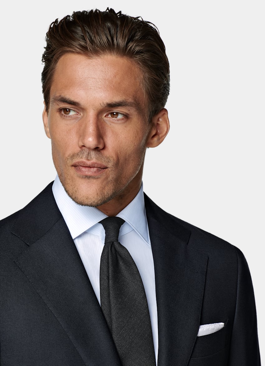 Navy Bird's Eye Tailored Fit Havana Suit Jacket