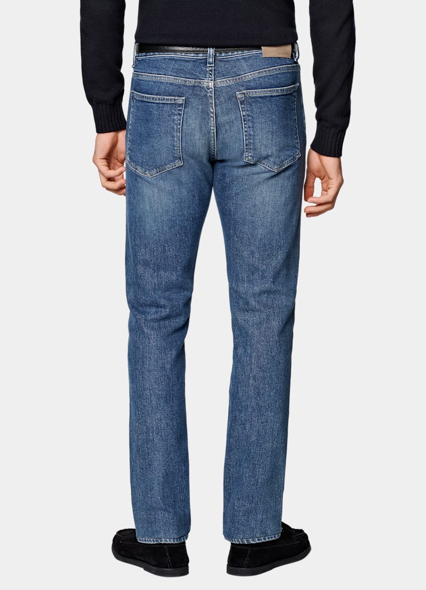 Mid Blue Slim Leg Tapered Jeans