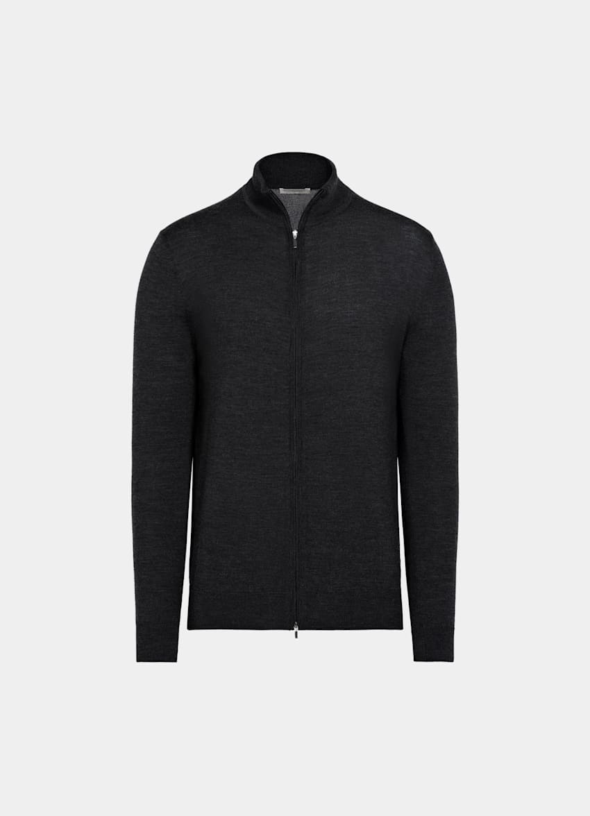 Black Merino Zip Cardigan