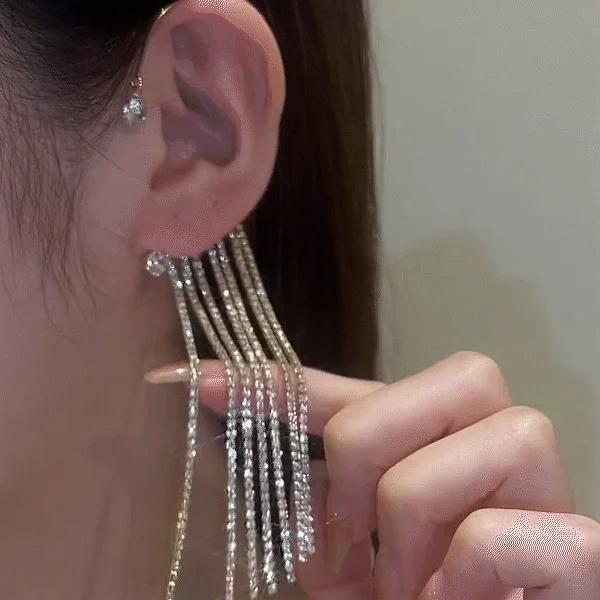 Sparkling Diamond Tassel Earrings