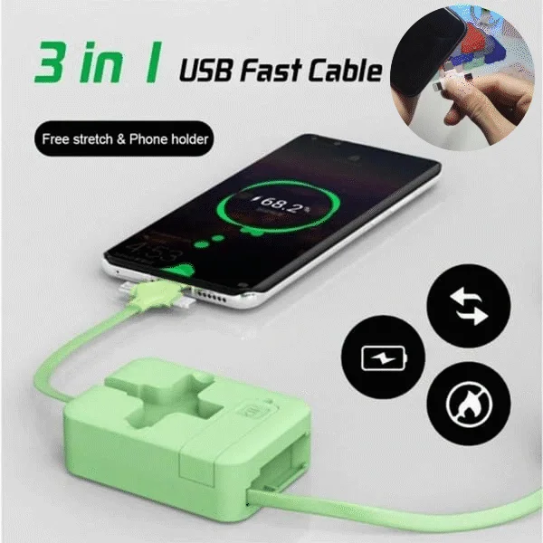 ⏰ PROMOTION SALE 47% OFF🔥3 in 1 Rechargeable USB Fast Charging Cable & Mobile Stand