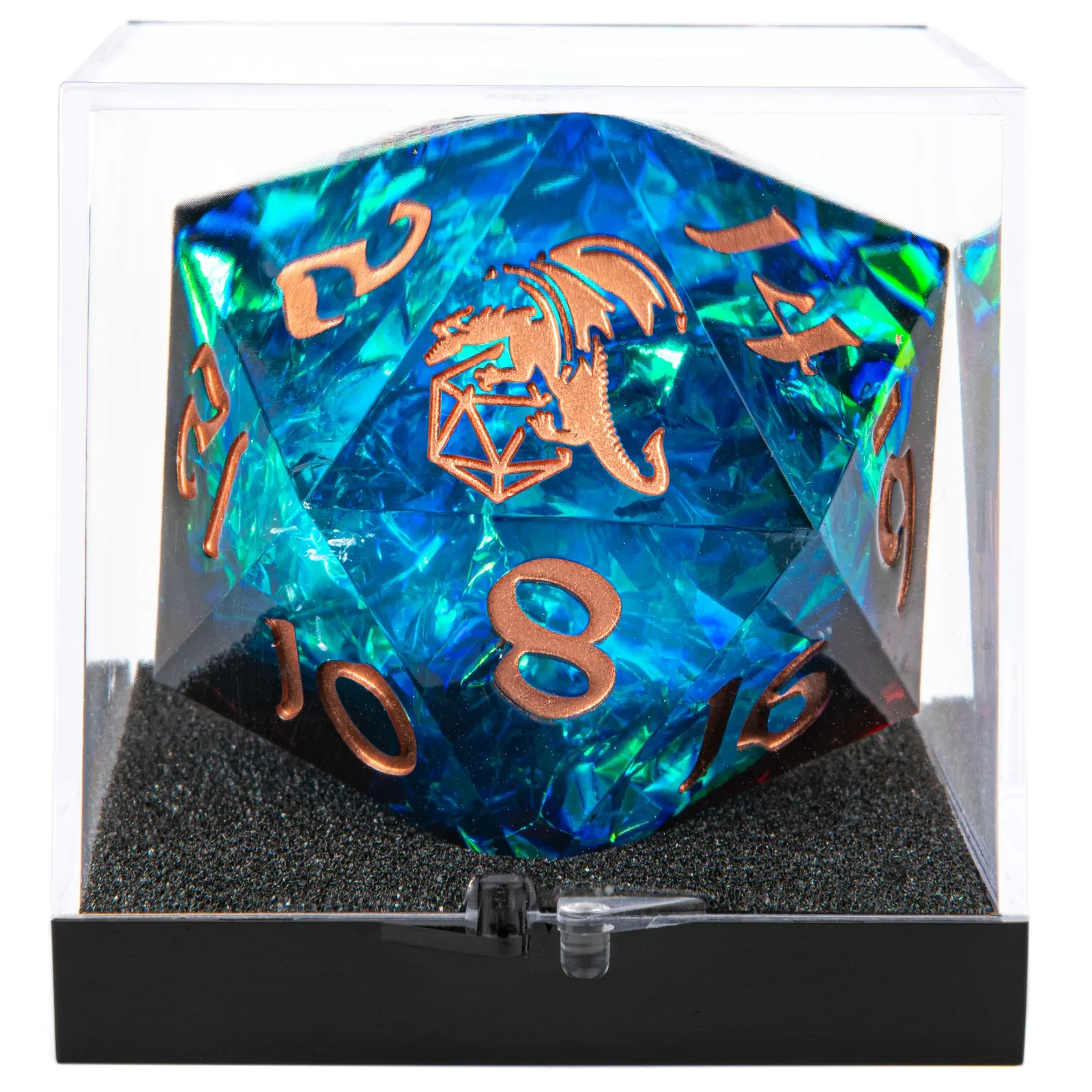 Sharp Edged Resin 55mm D20 - Blue and Red /w Gold Ink