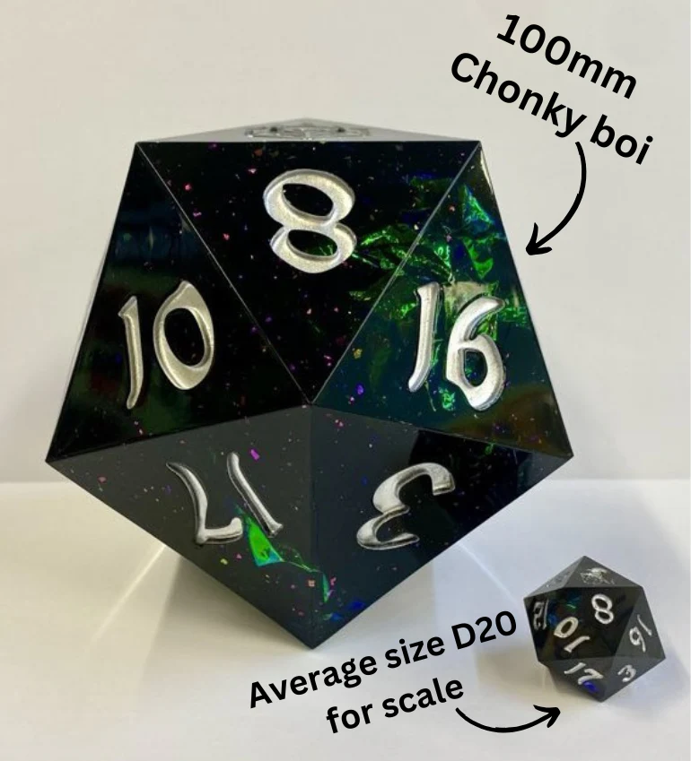Captured Magic 100mm Chonk D20 - Opal w/Copper