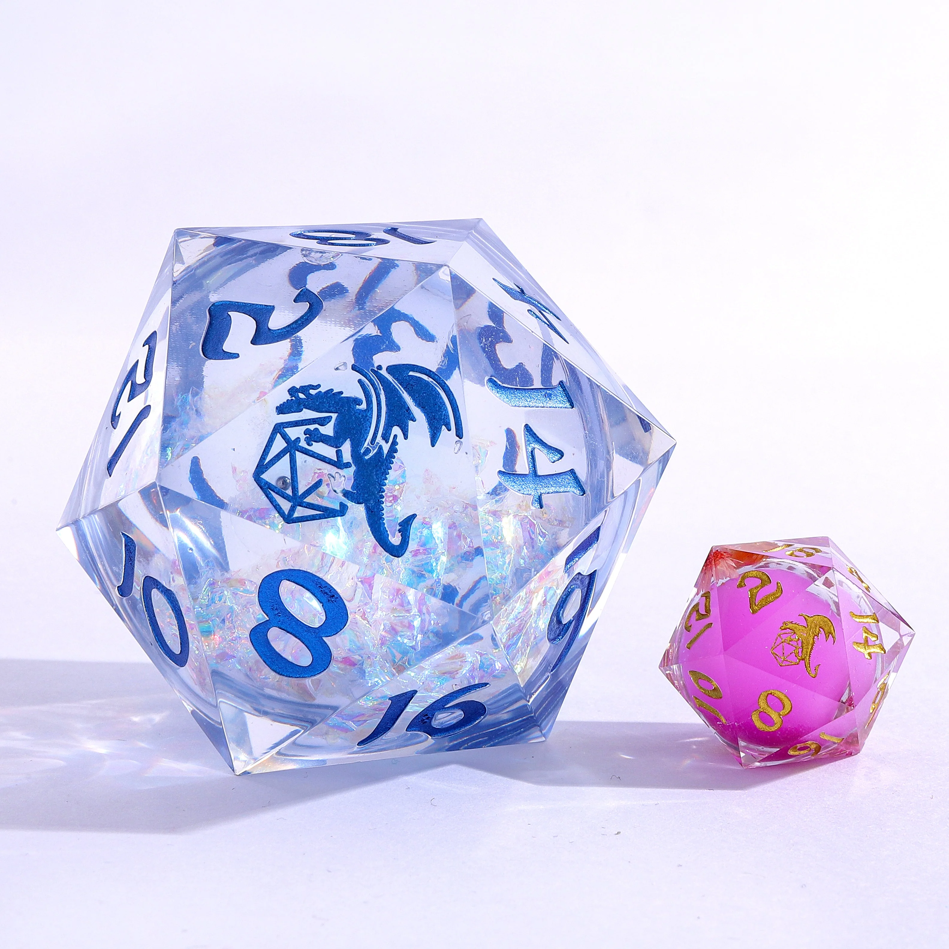 Sharp Edged Resin Astral Flux 55mm D20 - Opal with Blue Ink