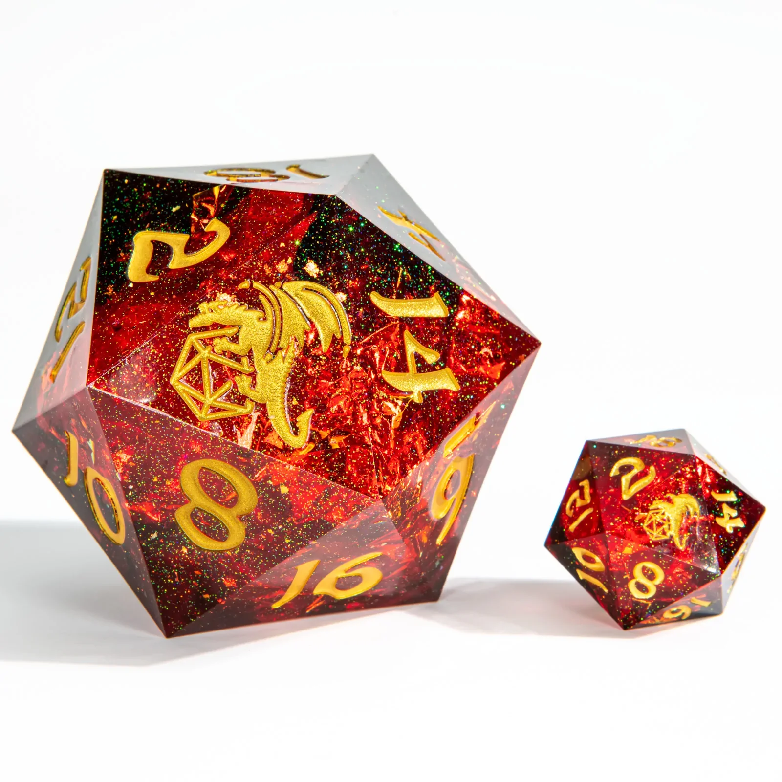 Sharp Edged Resin 55mm D20 - Red w/ Gold Ink