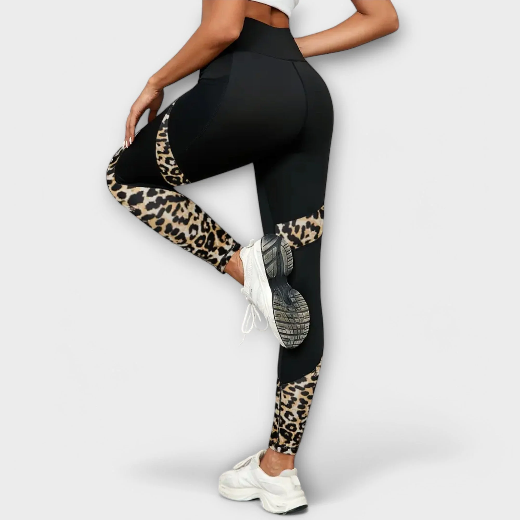 High-Waist Leopard Mesh Training Tights with Pockets