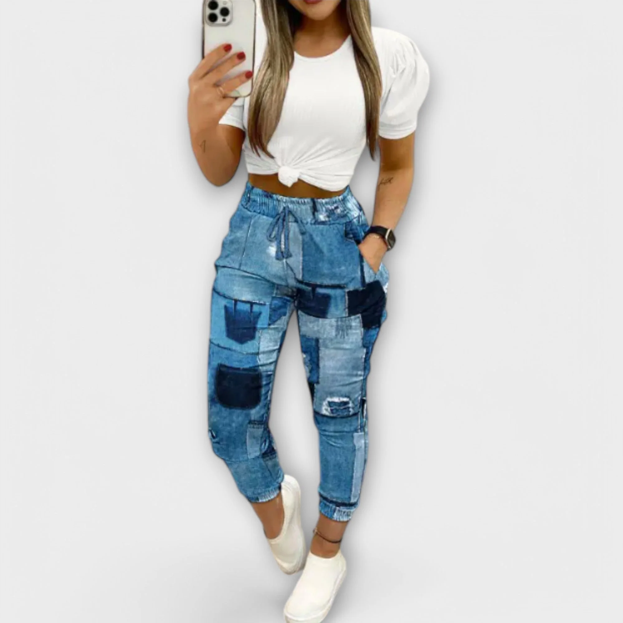 Zoe – Checked Trousers with Drawstring and Cuff