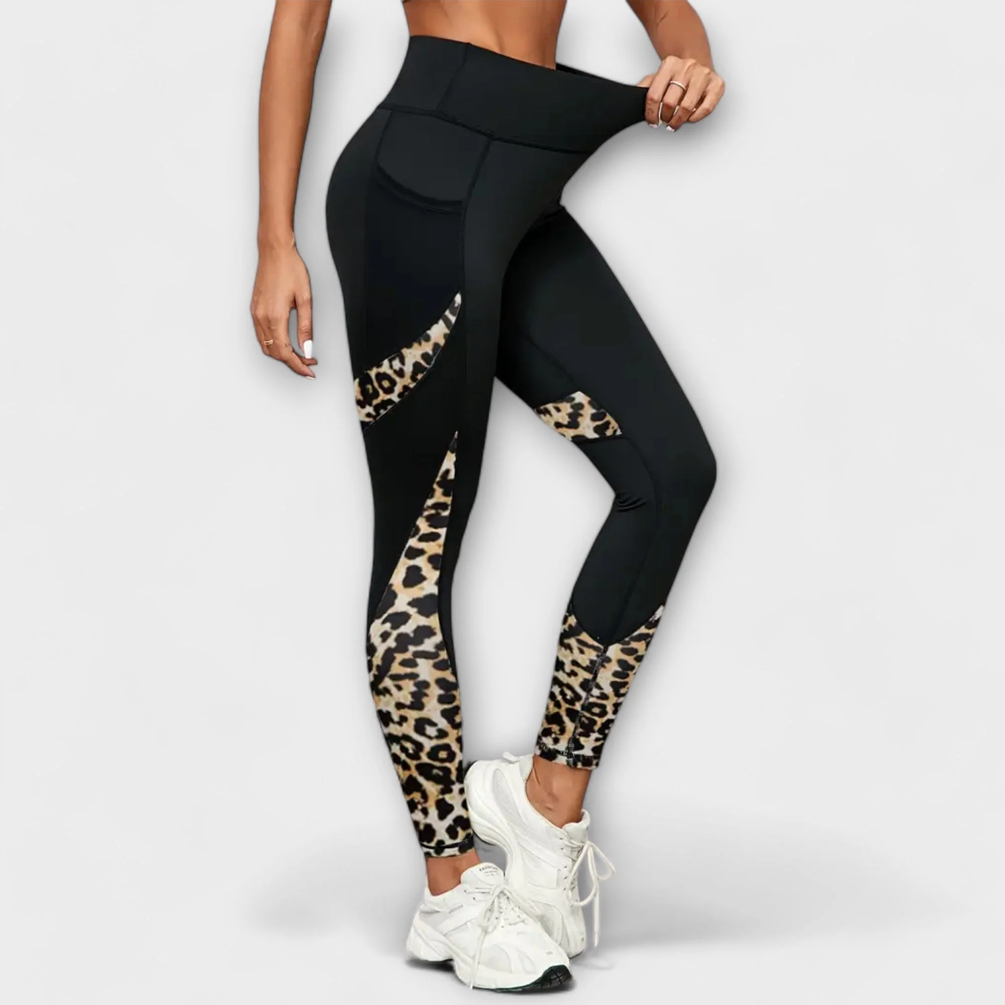 High-Waist Leopard Mesh Training Tights with Pockets