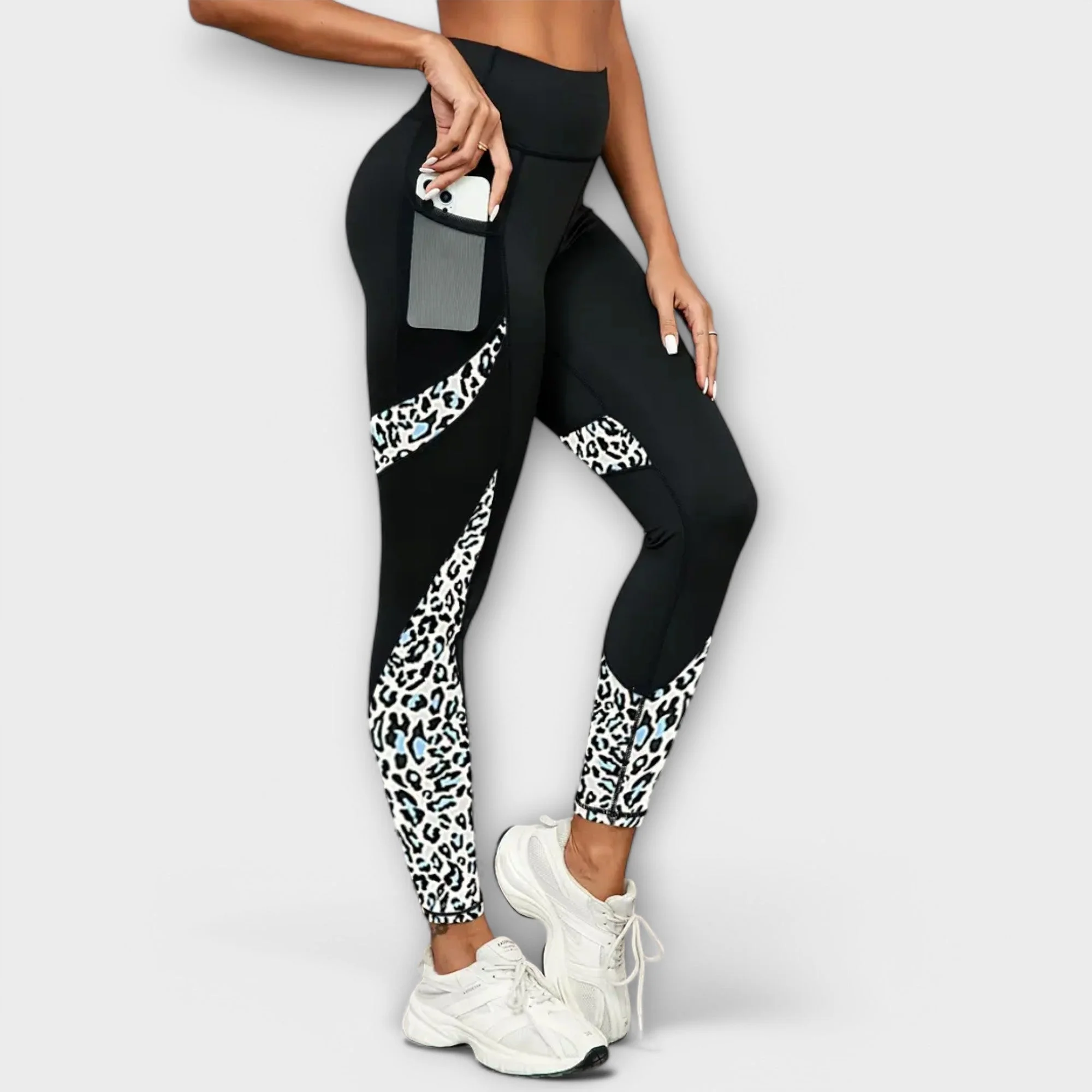 High-Waist Leopard Mesh Training Tights with Pockets