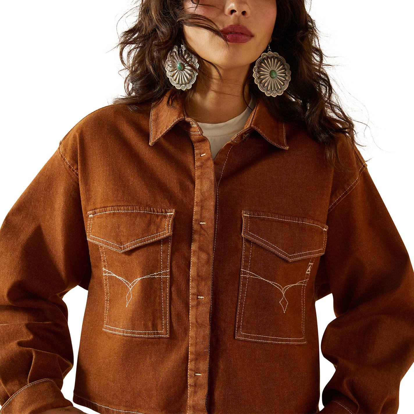 Ariat Women's Brown Boxy Cropped Denim Shacket - Image 1
