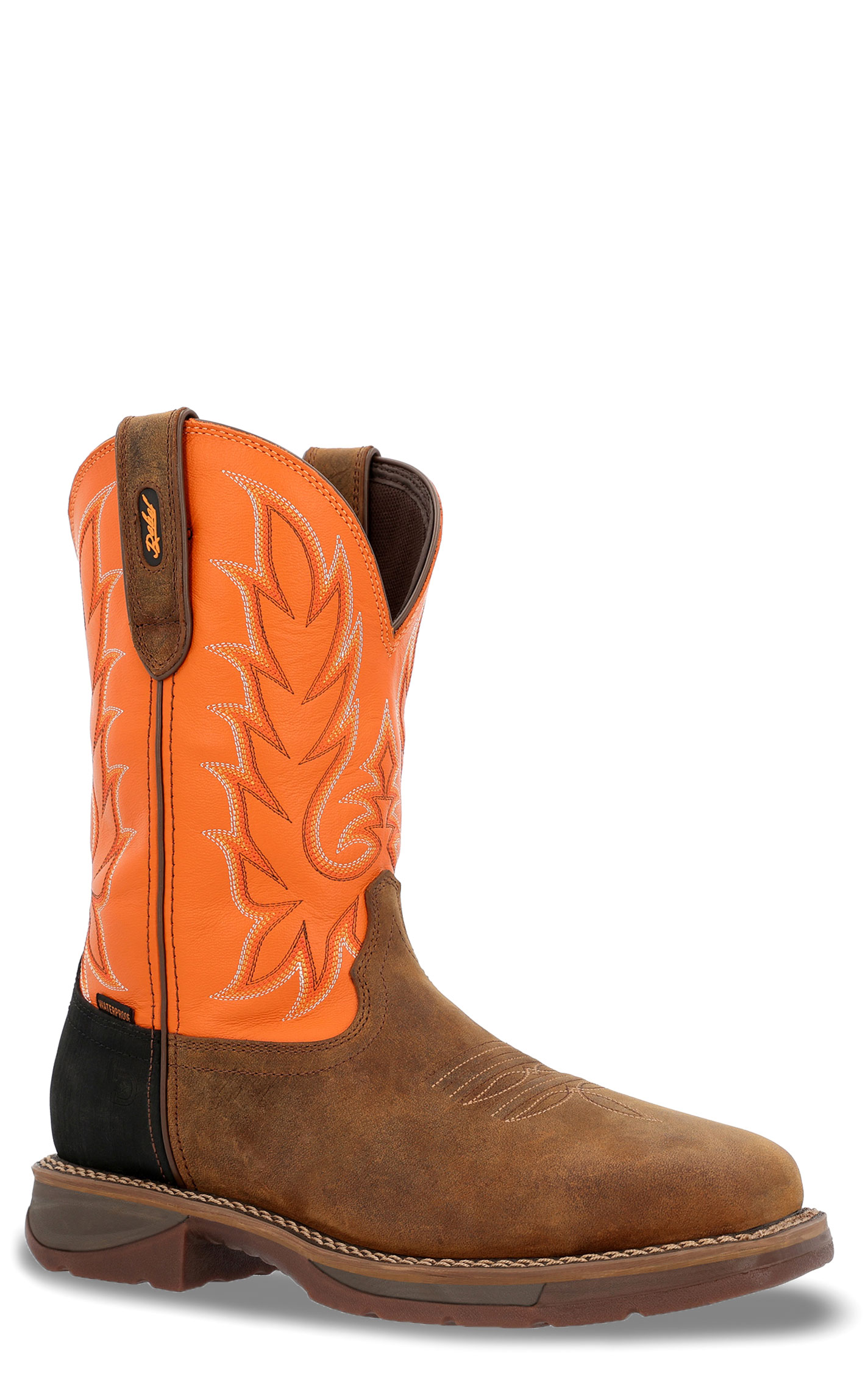 Durango Men’s Coffee & Orange Workin’ Rebel Wide Square Steel Toe Work Boots - Image 1